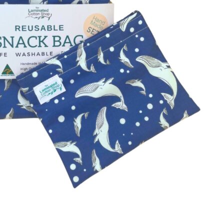 whales dark blue snack bag