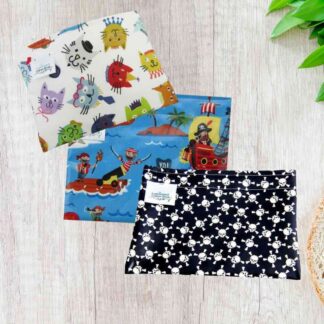 quirky snack bags laminated cotton shop cats pirates skulls