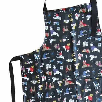 waterproof dogs apron in black and multicolour print made in australia