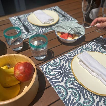 blue flowers placemats waterproof laminated cotton