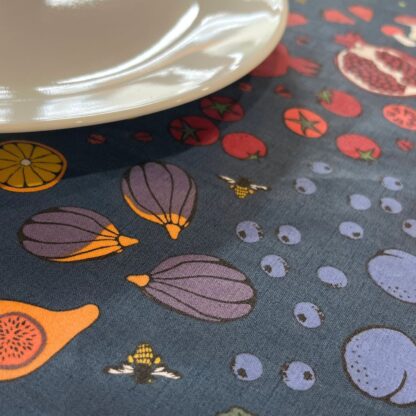 farmers market waterproof laminated cotton tablecloth print on blue