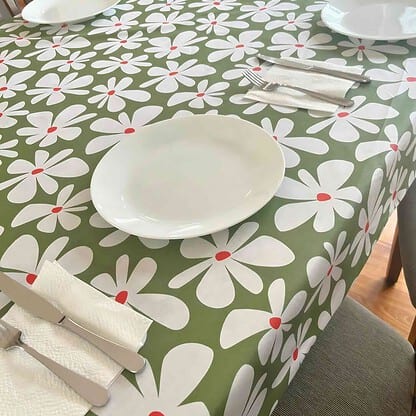 green flowers French coated cotton waterproof tablecloth