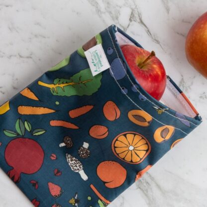 fruit and vegetable print reusable snack bag laminated cotton