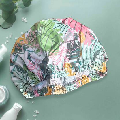 tropical leaves shower cap